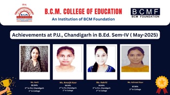 Achievements at P.U., Chandigarh in B.Ed. Sem-IV ( May-2025)